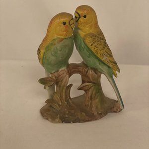 Vintage Parakeet pair on a limb yellow and green